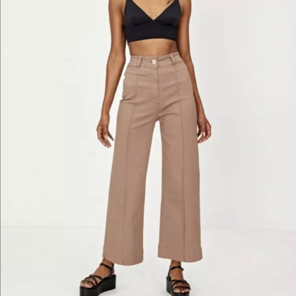 NWT Glassons High Rise Pintuck Wide Leg Pant Size  12 AU - 8 US Color Brown Eye - Picture 1 of 4